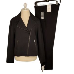Liz Claiborne Black Zippered Jacket and Pants Set size LP NWT
